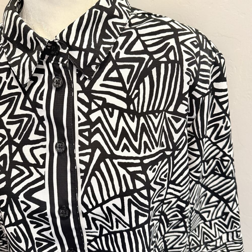 ALLISON DALEY Women's Petite 16P 3/4 Sleeve Button Up Black White Top (A0125) - Picture 2 of 6